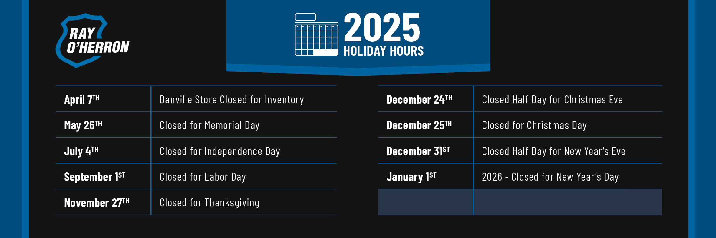 Holiday Hours 2025